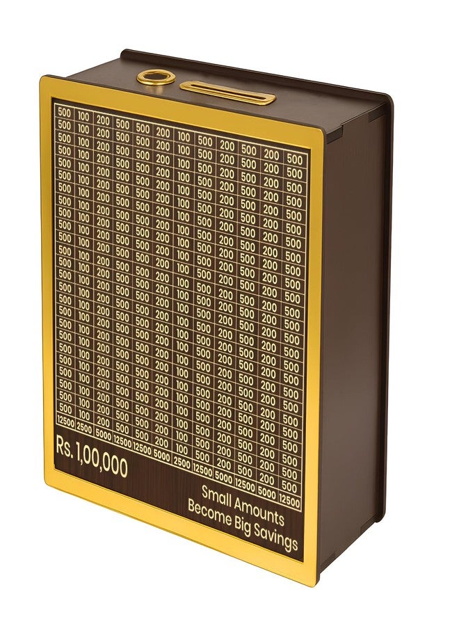 DALUCI Money Saving Box for Adults & Kids | 1 Lakh Savings Challenge Wooden Piggy Bank with Denomination Grid | Cash Saving Box, Budget Organizer & Unique Gift Item (Golden Line) - Image 1